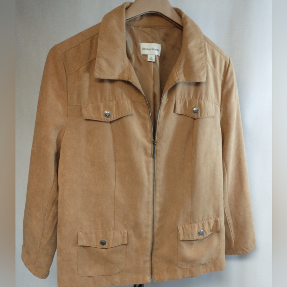 Studio Works Zip-up Polyester Jacket Size 14 Tan